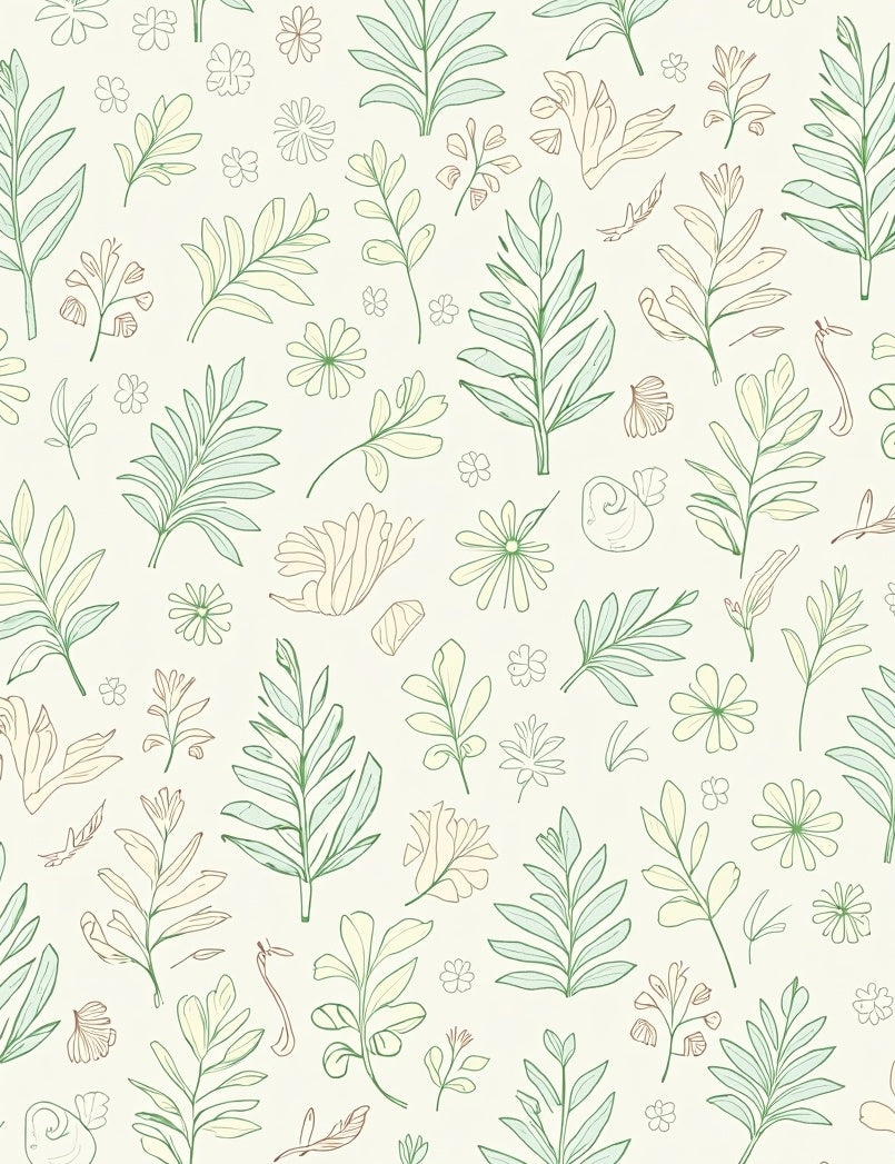 Delicate Green Leafy Botanical Sketch Rug