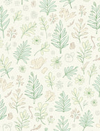 Delicate Green Leafy Botanical Sketch Rug