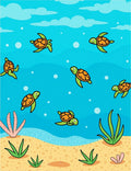 Cute Sea Turtles Underwater Scene Rug