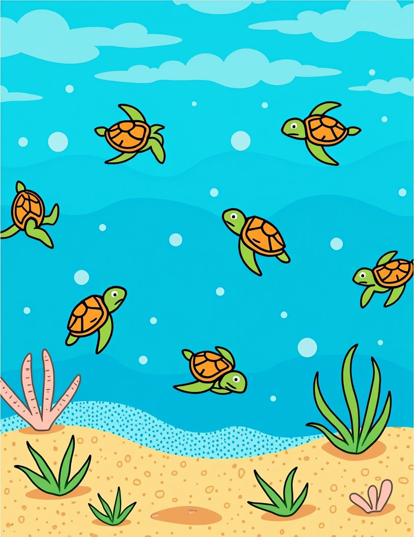 Cute Sea Turtles Underwater Scene Rug
