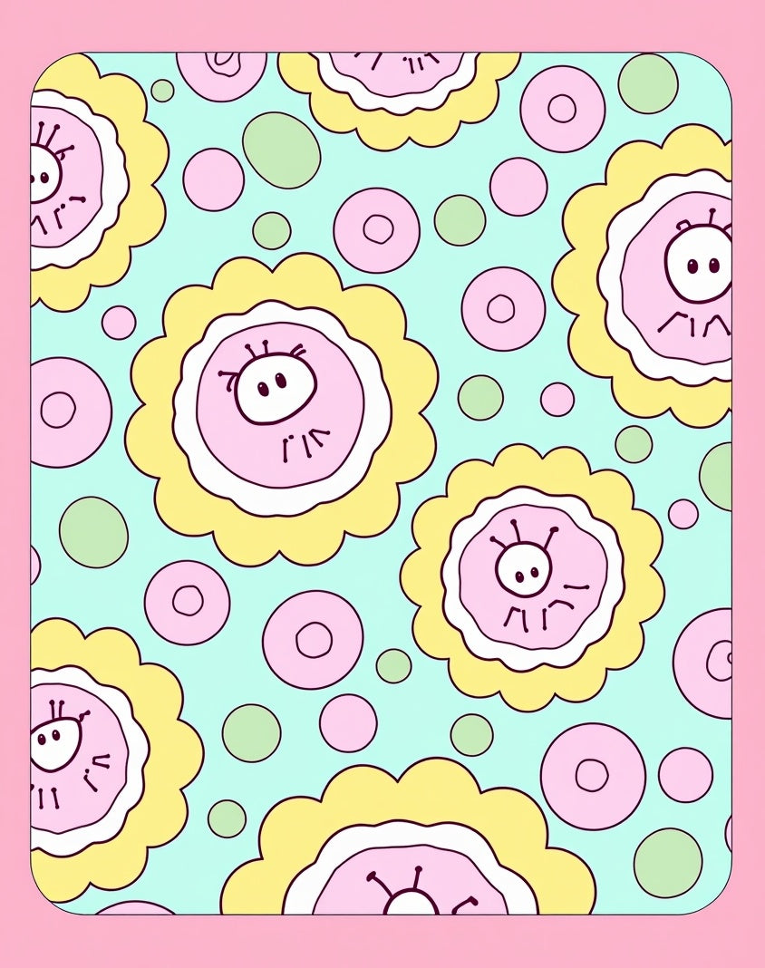 Whimsical Pink Flower Circles Rug