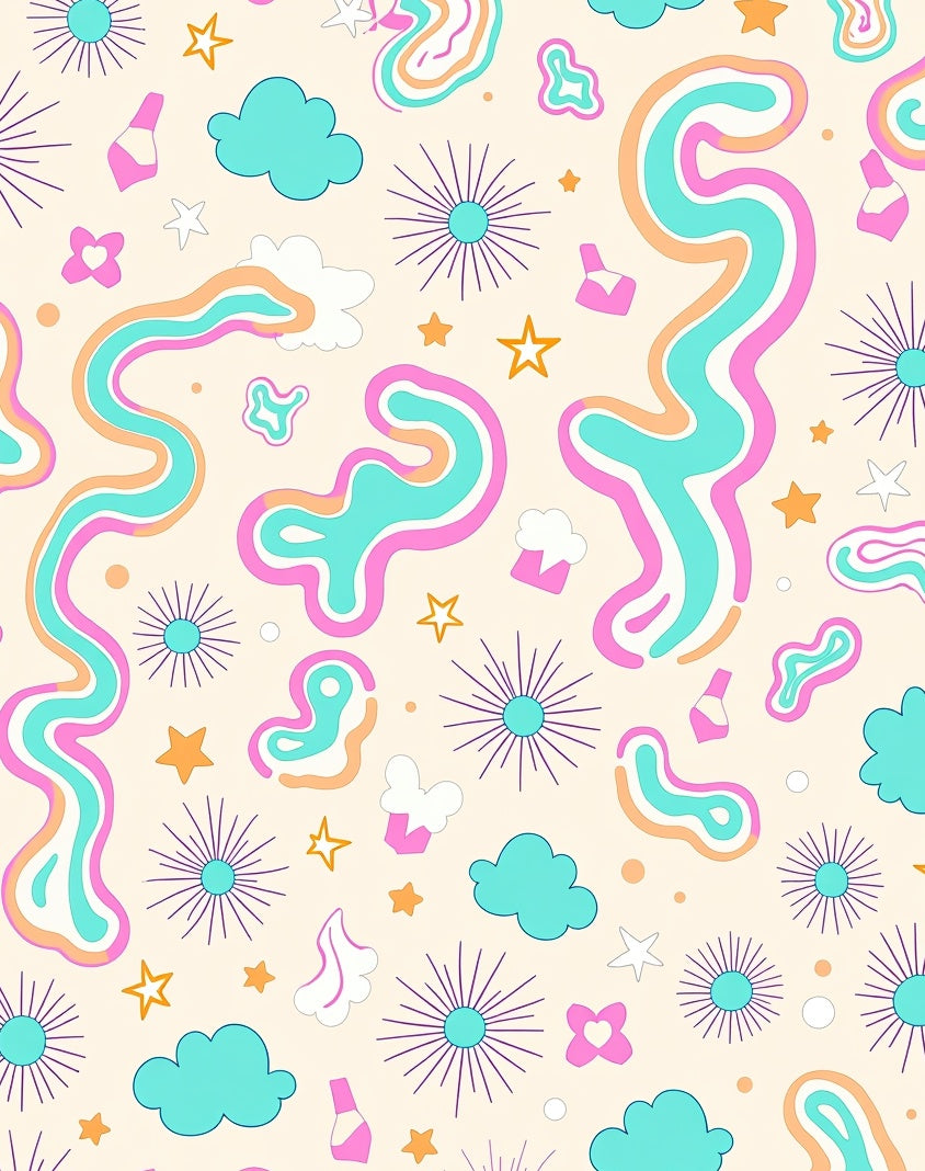 Retro Swirls and Stars Cloudscape Rug