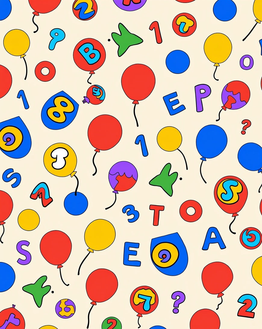 Bright primary balloons letters numbers Rug