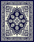 Deep Blue Cream Medallion Border Rug