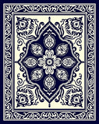 Deep Blue Cream Medallion Border Rug