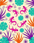 Vibrant Pink Lizards Tropical Floral Arrangement Rug