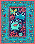Whimsical Frog Butterfly Coral Garden Rug