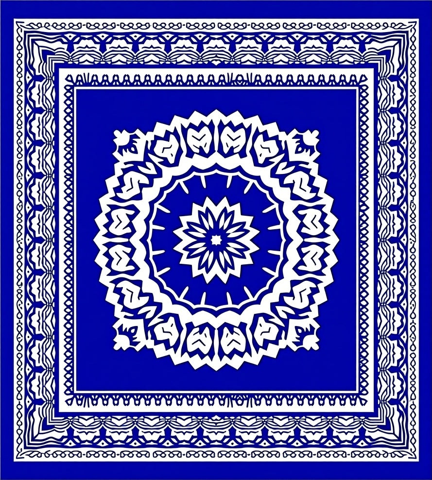Vibrant Blue White Intricate Medallion Rug