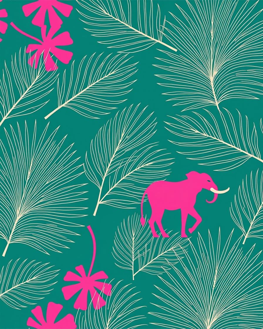 Bright Pink Elephant Jungle Leaf Rug