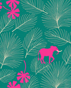 Bright Pink Elephant Jungle Leaf Rug