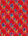 Colorful Red Abstract Geometric Blocks Rug