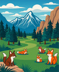 Woodland Fox Family Mountain Meadow Rug
