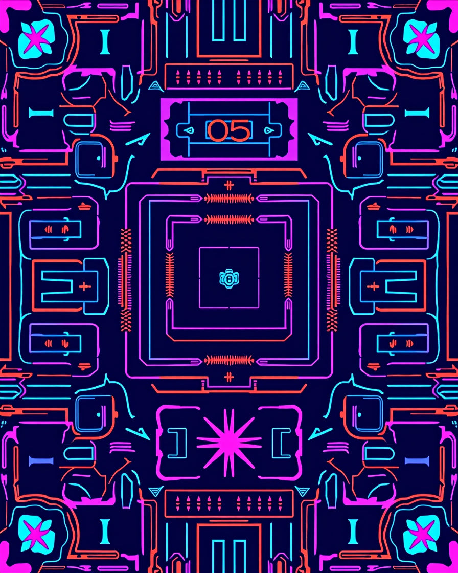 Circuit Board Neon Abstract Lines Rug