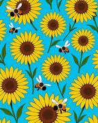 Yellow Sunflowers With Bees On Blue Rug