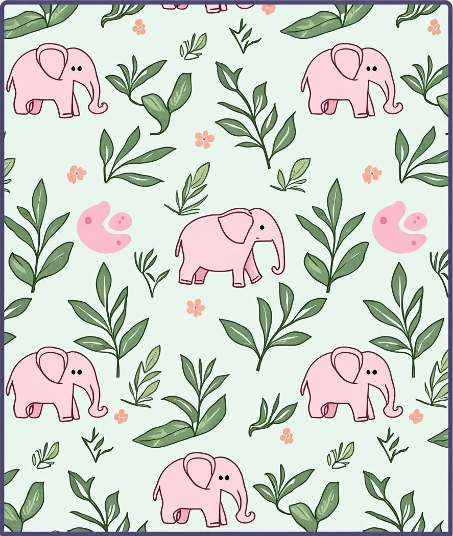 Whimsical Pink Elephant Floral Jungle Rug