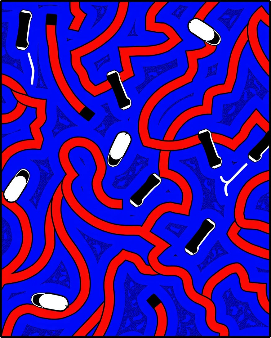 Bold Blue Red Abstract Element Rug