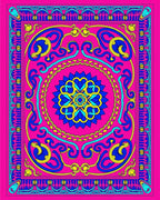 Vibrant Pink Blue Yellow Medallion Rug