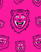 Vibrant Pink Grinning Tiger Heads Rug