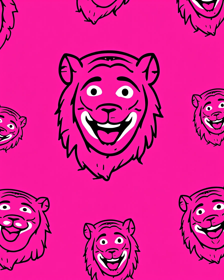 Vibrant Pink Grinning Tiger Heads Rug