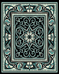 Black Teal Floral Medallion Border Rug