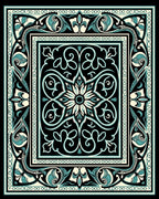 Black Teal Floral Medallion Border Rug