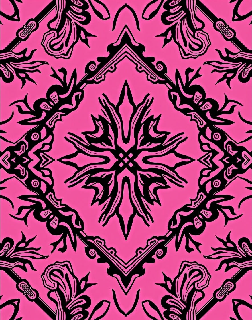 Hot Pink Black Abstract Ornamental Rug