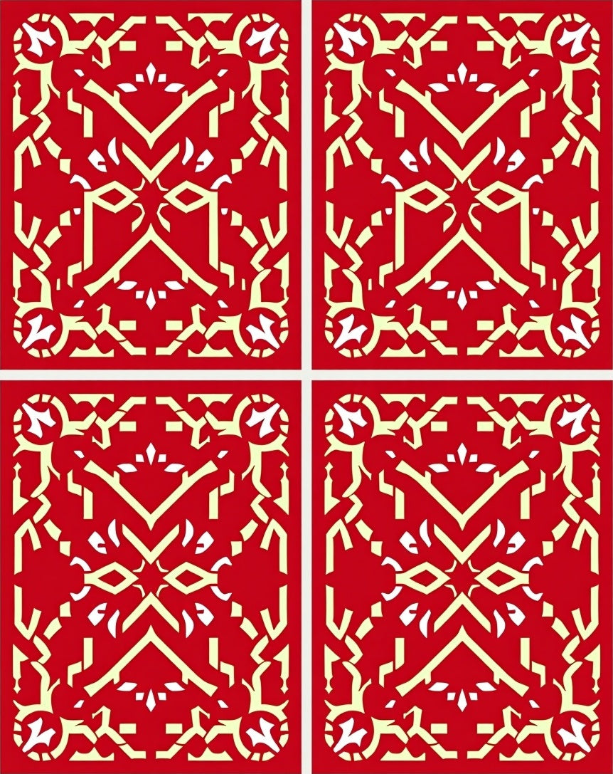Crimson And Cream Geometric Interlace Rug