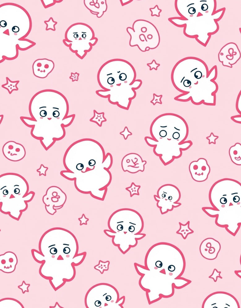 Cute Pink Ghost Star Pattern Rug