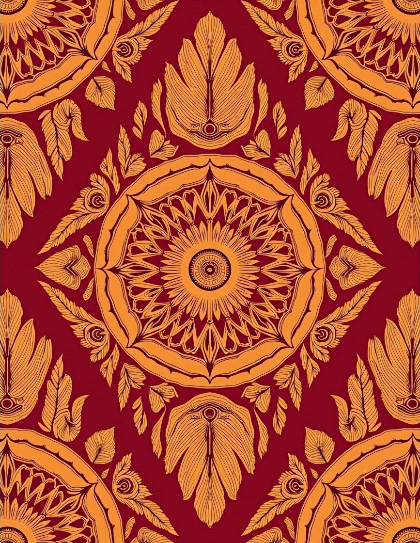 Crimson Gold Floral Mandala Medallion Rug