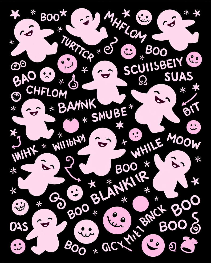 Pink Joyful Ghosts Repeating Pattern Rug