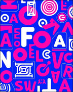 Bold Blue Pink Typographic Collage Rug