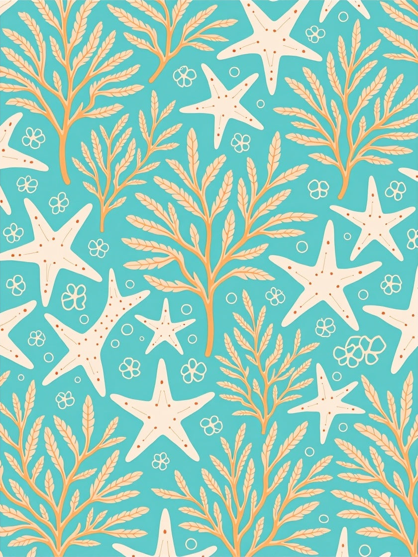 Coral Starfish Seaweed Aqua Rug