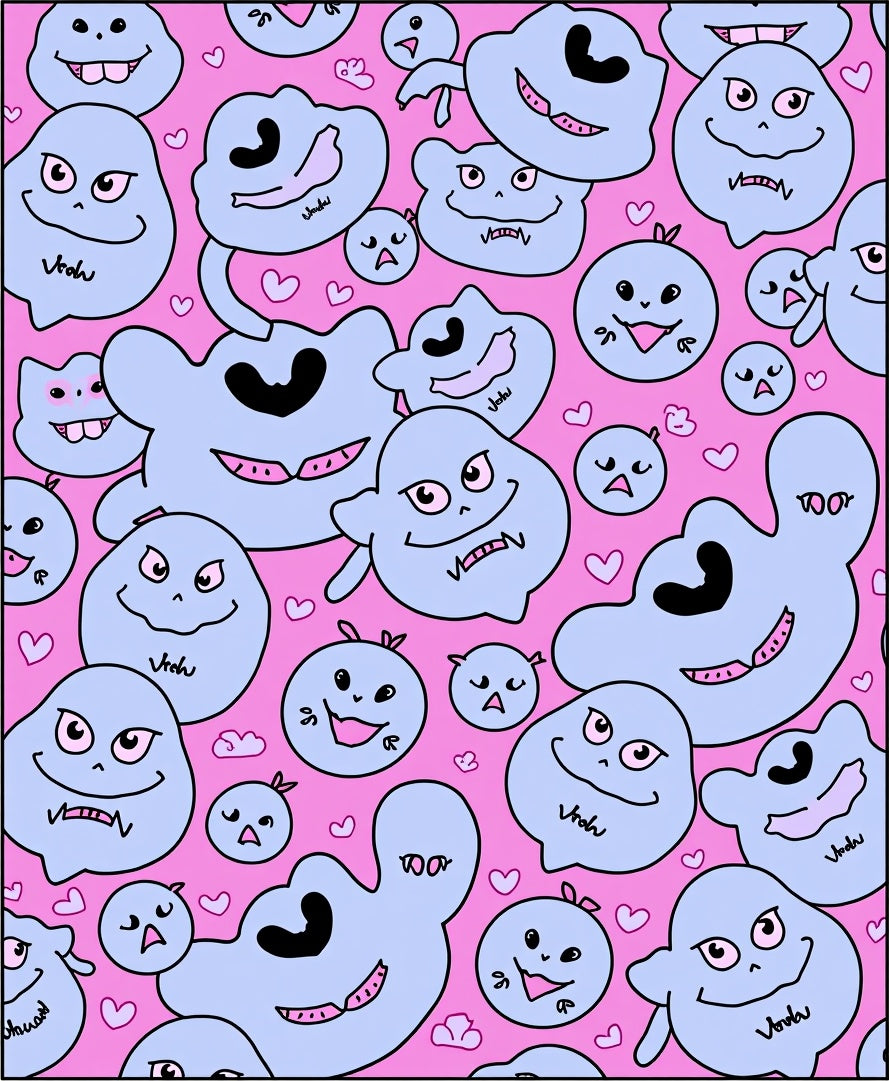 Pink Cute Blob Amorphous Characters Rug