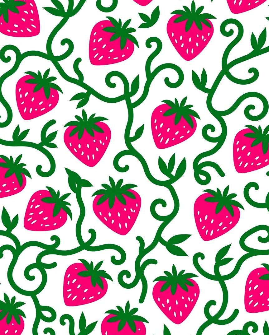 Vibrant Pink Strawberry Vine Swirls Rug