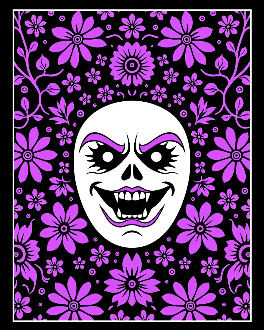 Spooky Purple Floral Face Area Rug