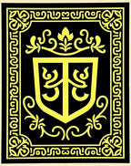 Bold Yellow Shield Ornamental Black Rug