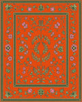 Vibrant Orange Floral Vine Medallion Rug