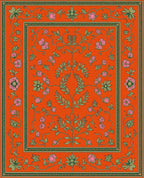 Vibrant Orange Floral Vine Medallion Rug