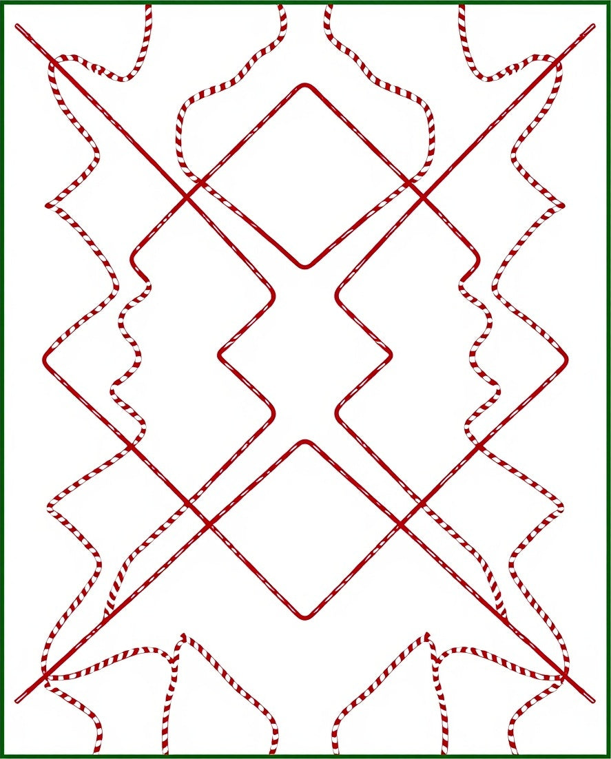 Red Wavy Geometric Diamond Rug