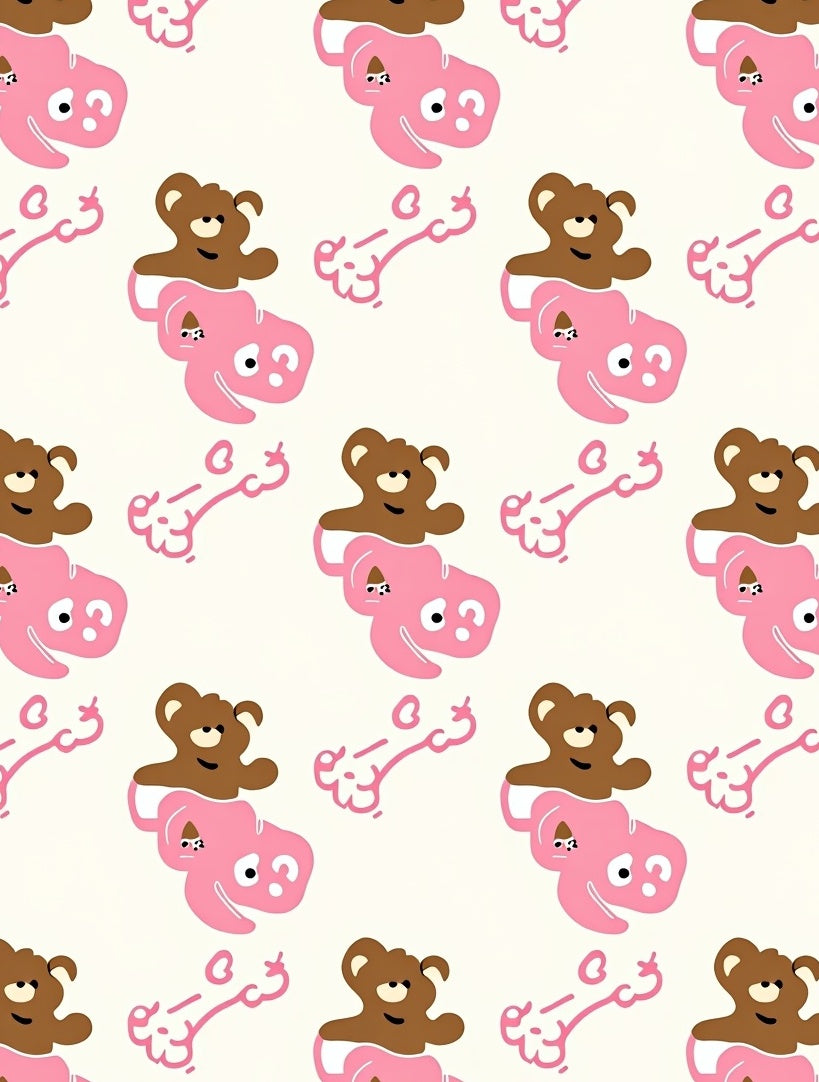 Pink Brown Teddy Bear Friends Whimsy Rug