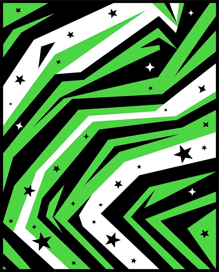 Lime Green Black White Starburst Rug
