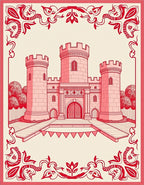 Crimson Castle Bordered Illustration Rug