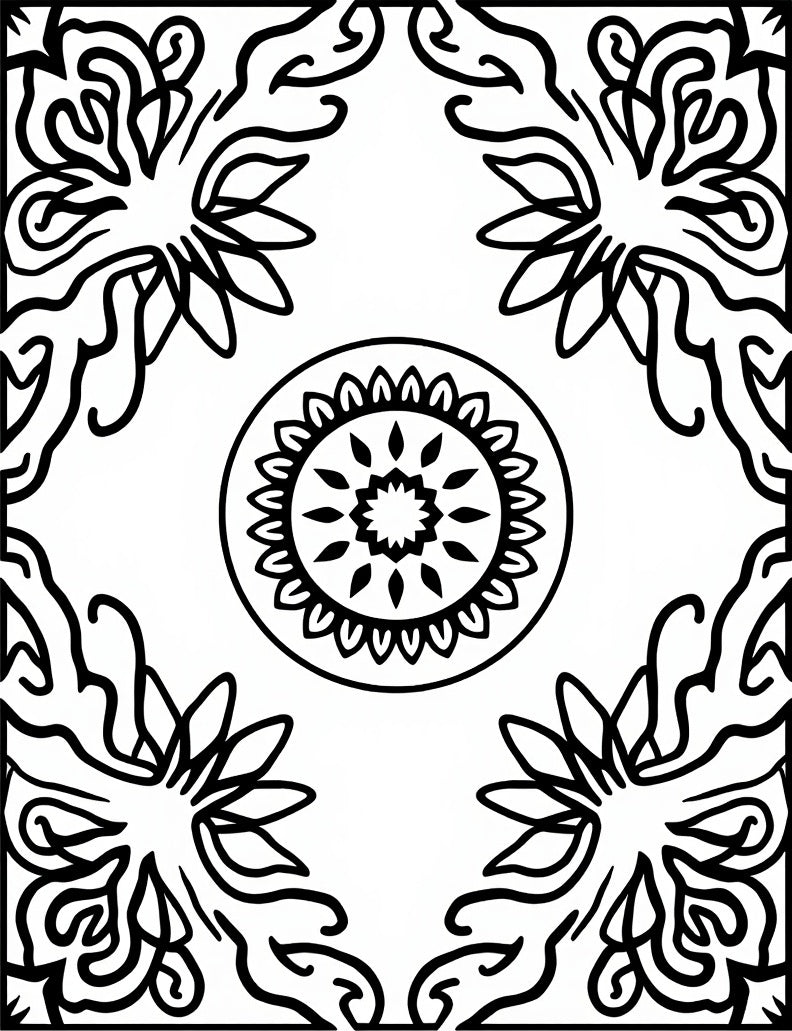 Monochromatic Floral Mandala Corner Rug