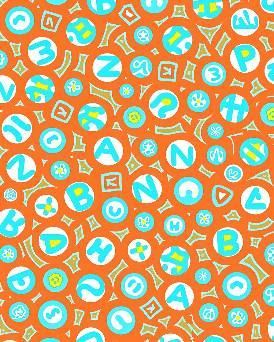 Alphabet Orange And Aqua Circles Rug