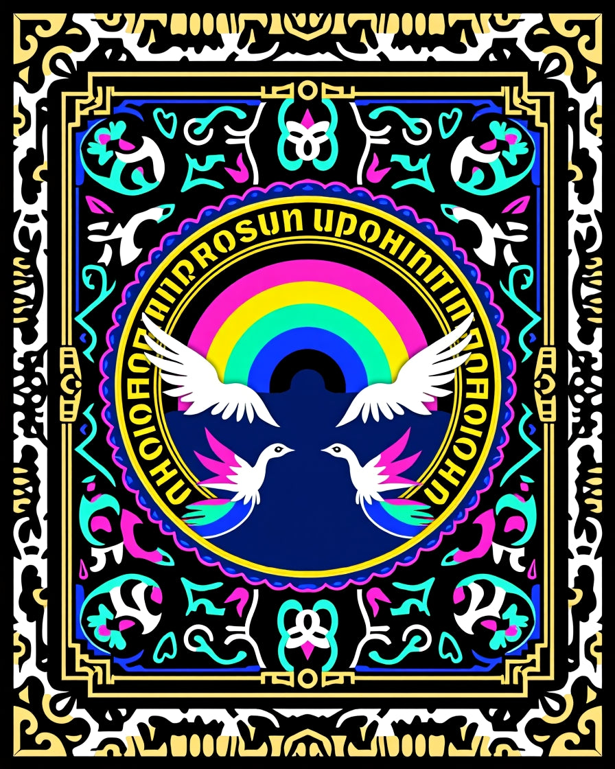 Vibrant Rainbow Dove Emblem Rug