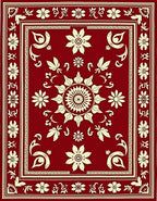 Crimson Floral Medallion Frame Rug