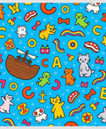 Whimsical Blue Cartoon Animal Collage Rug