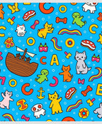 Whimsical Blue Cartoon Animal Collage Rug