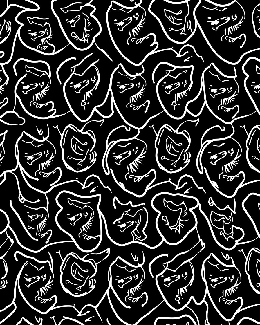 Abstract Face Line Art Black Rug