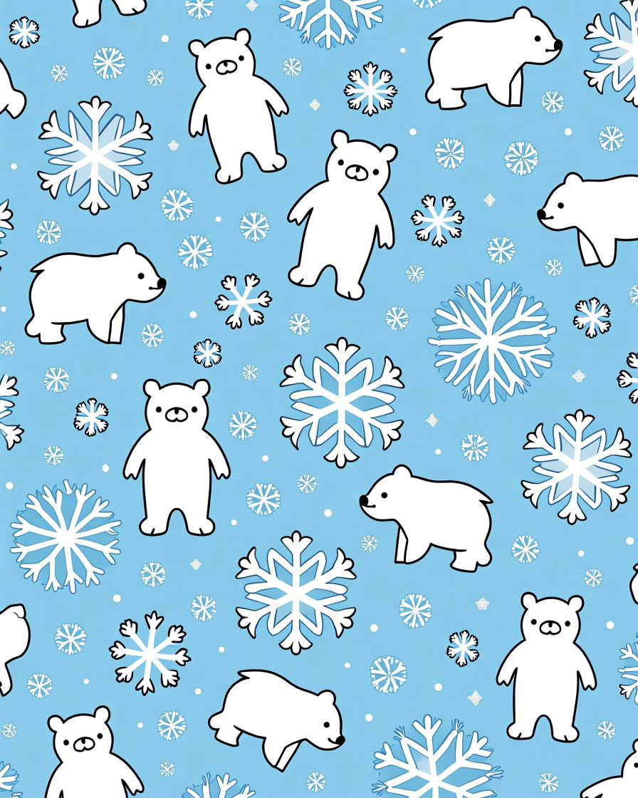 Cute Polar Bears Snowflakes Blue Background Rug